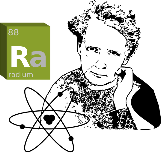 Zeichnung von Marie Curie mit Element Radium